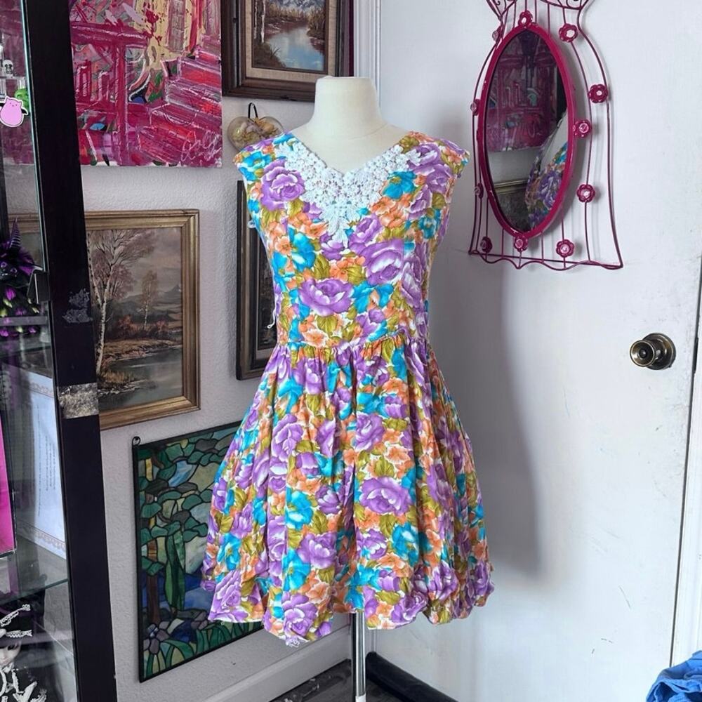 clara vintage floral mini dress lace short sleeve
